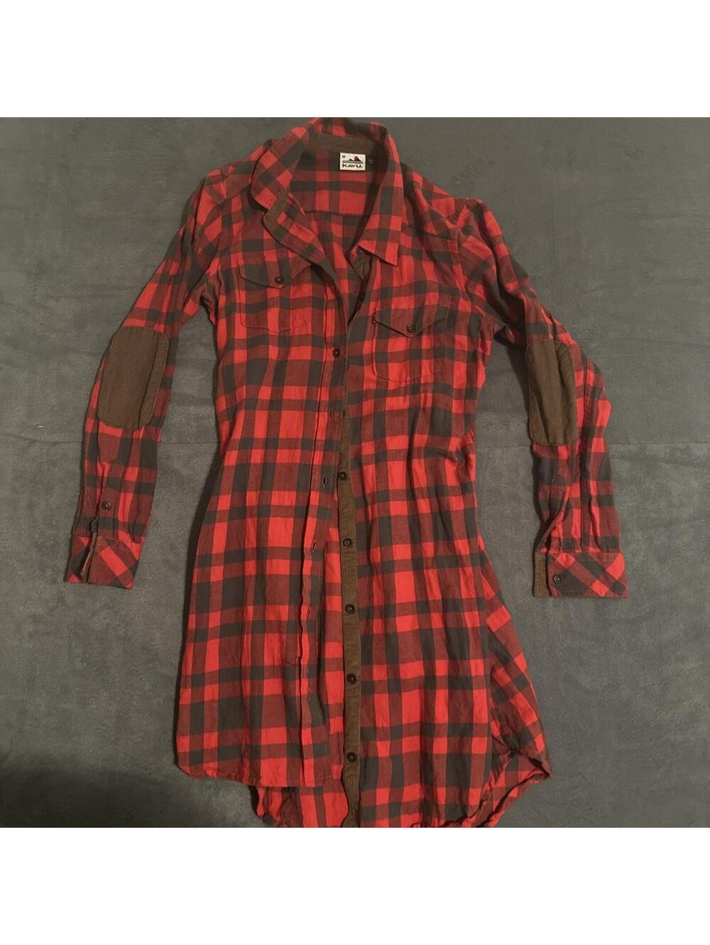 KAVU, Plaid Long Sleeve Button Up Shirt. Elbow Padding. Corduroy Accent. Medium